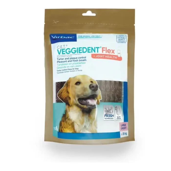 Virbac Veggiedent CET Flex Large Chews 15 dental dog treats pack