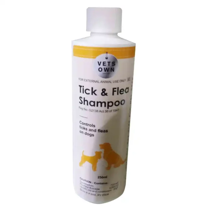 Vets Own Tick & Flea Shampoo 250ml parasite control pet shampoo bottle with tick and flea cleansing action