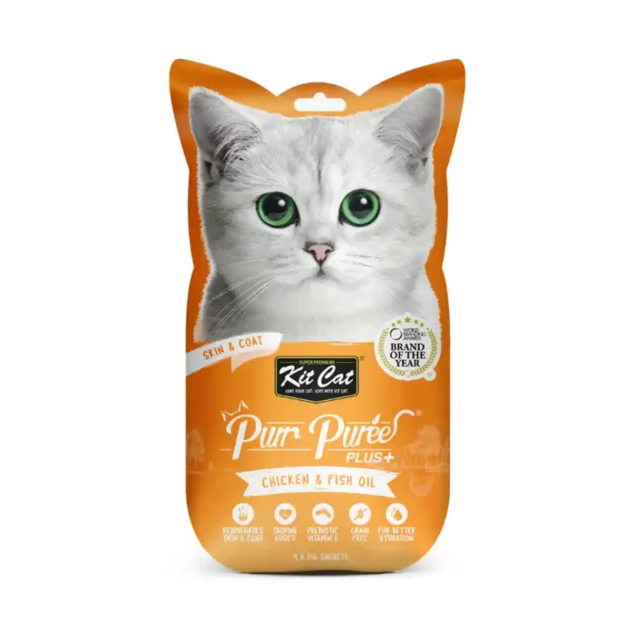 Kit Cat Purr Puree Plus Chicken Fish Oil Skin Coat lickable cat treat